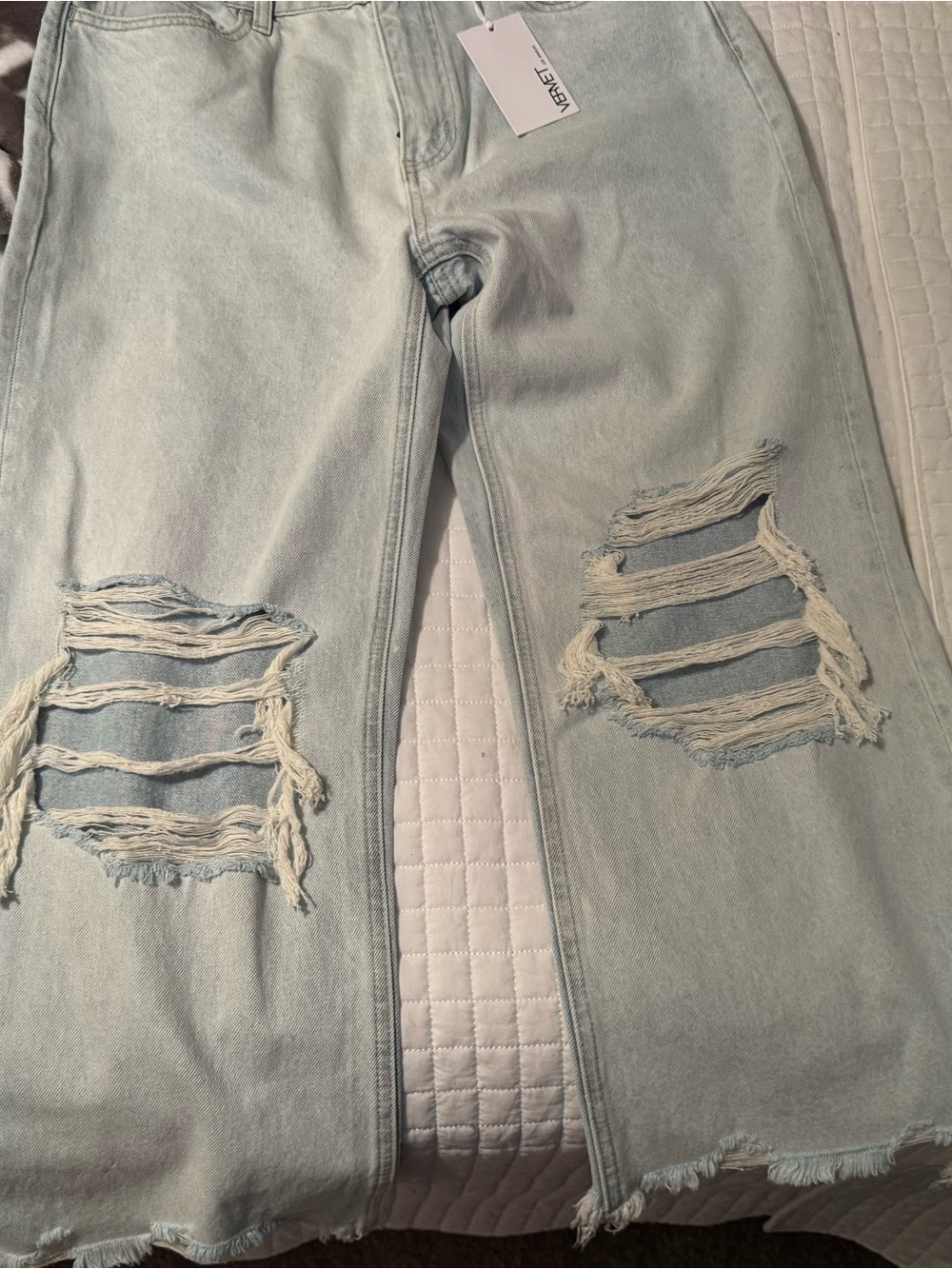 Light Wash Distressed Wide Leg Jeans